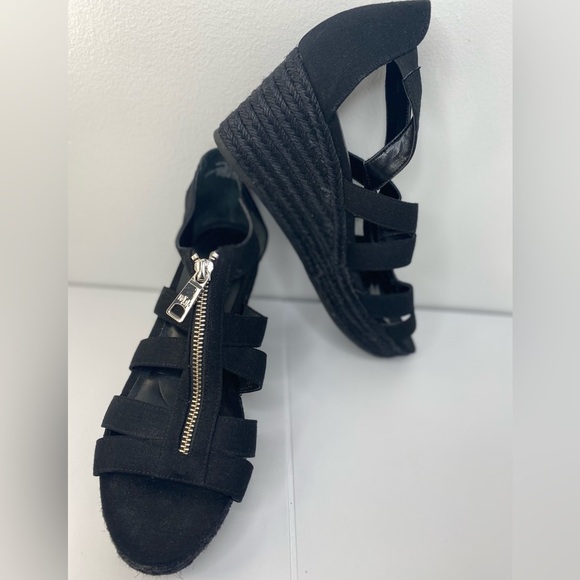 LAUREN RALPH LAUREN NWO or Box Kelcie Chambray Fabric Sandal Wedges - Picture 1 of 7